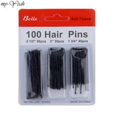 U-Shaped Hair Pins – 100PCS Assorted Sizes packaging with 3 sections and ball-tipped ends for comfort.